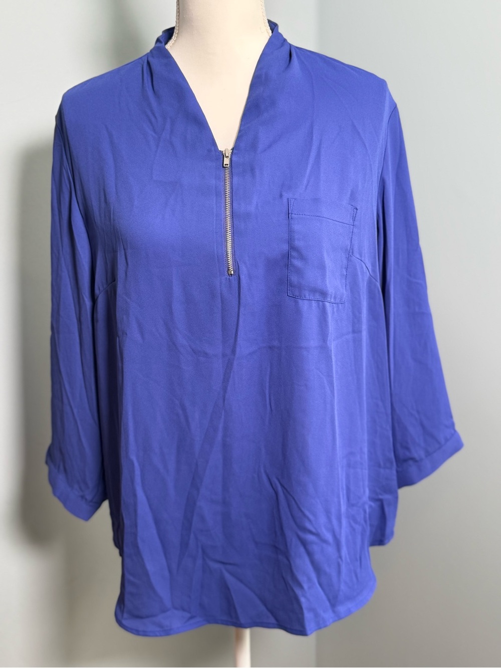 Tribal Women's Zip-Neck Long Sleeve Tunic - Cobalt Blue.